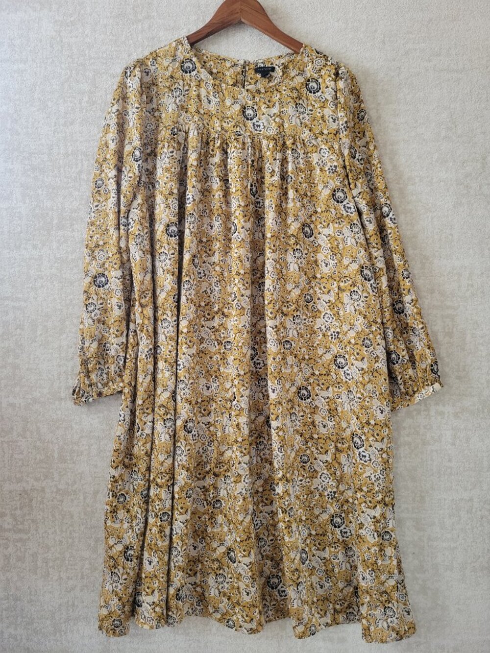Ann Taylor Floral Midi Dress 18 Womens Gold Blue Loose Fit Long Sleeve Fall Boho
